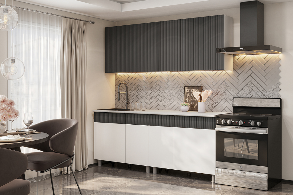 Кухонный гарнитур София 2 м, Белый, Бланж, Графит матовый, Гранит белый