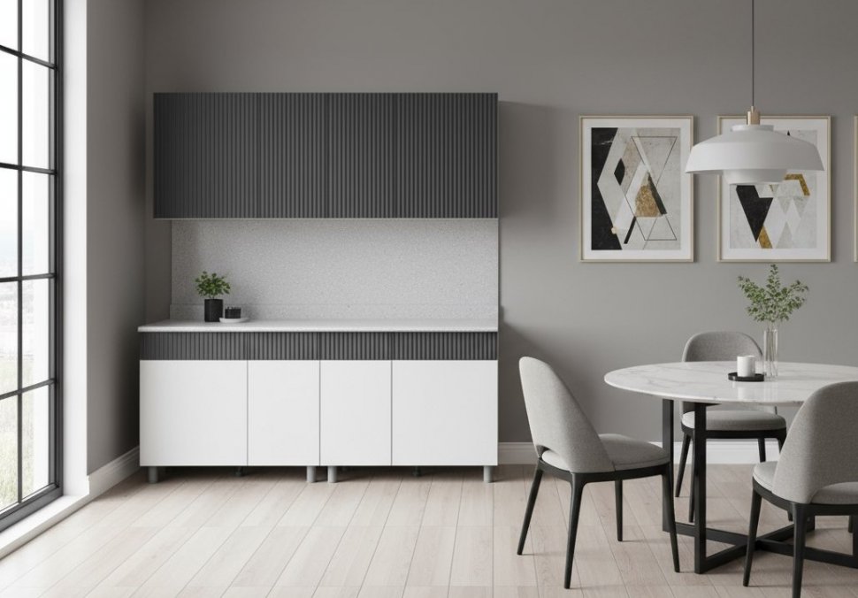 Кухонный гарнитур София 2 м, Белый, Бланж, Графит матовый, Гранит белый