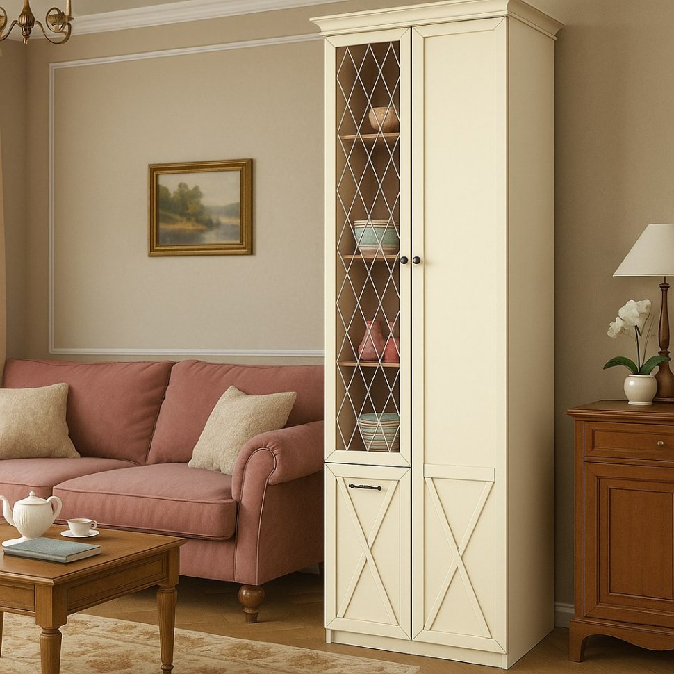 Бэль 1/2 Шкаф двухдверный + Карнизы 802/424/ Слоновая кость