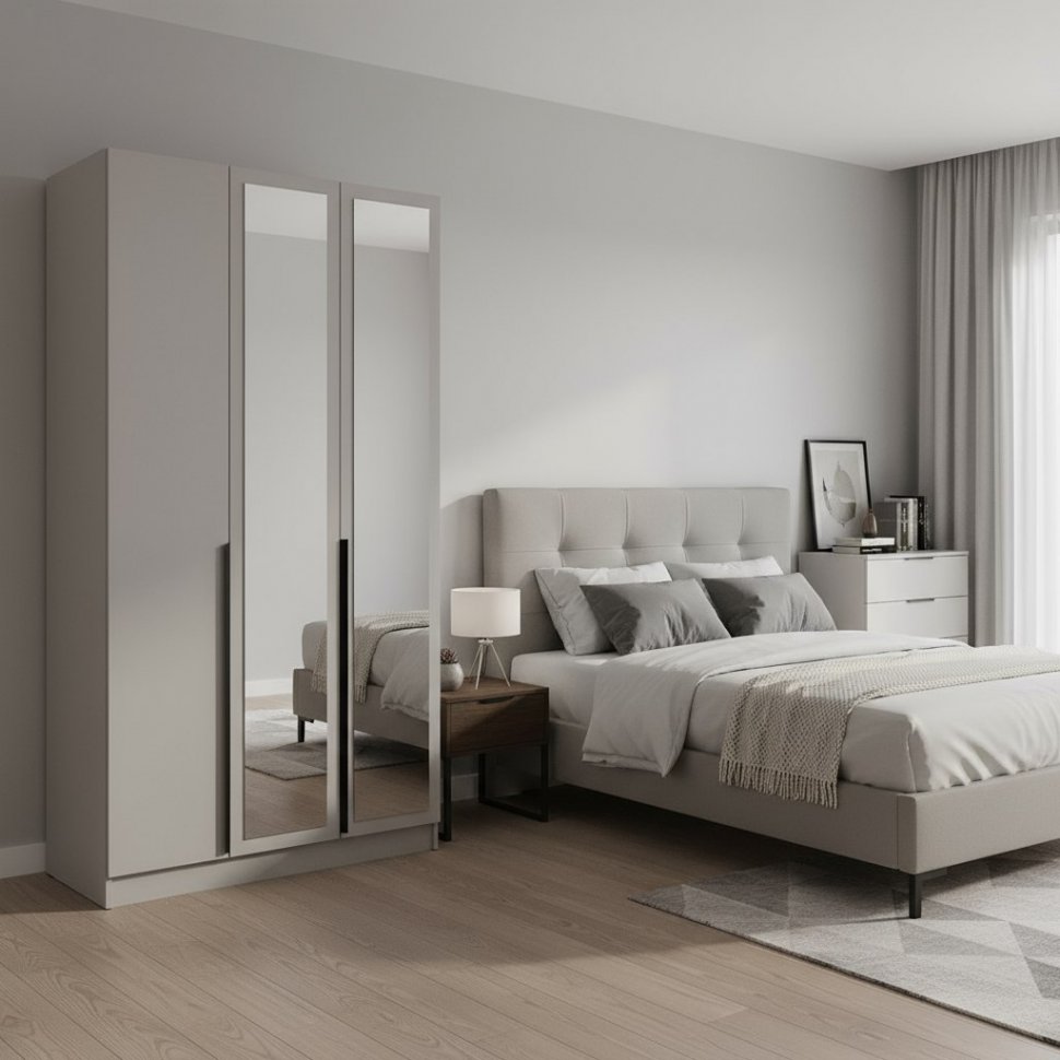 Распашной шкаф с зеркалом Мадрид 1,2, Кашемир