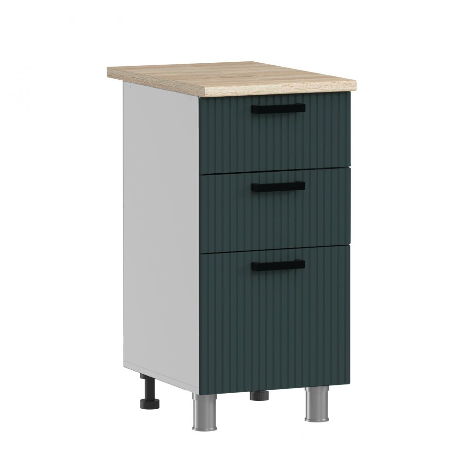 Кухня Аленушка 1м с 3 ящ Лотос Изумруд,скоба антрацит,сонома