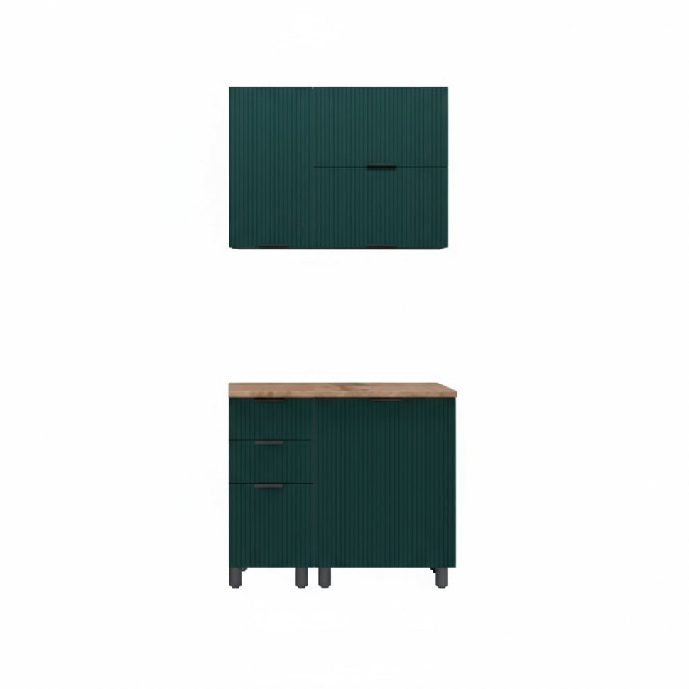 Кухня Аленушка 1м с 3 ящ Лотос Изумруд,скоба антрацит,сонома