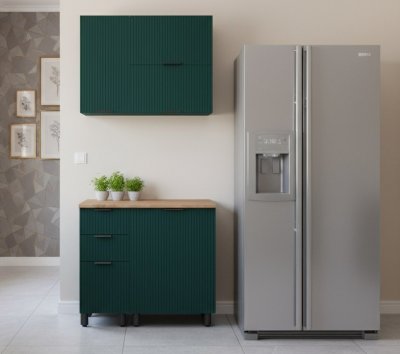 Кухня Аленушка 1м с 3 ящ Лотос Изумруд,скоба антрацит,сонома