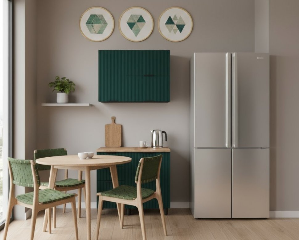 Кухня Аленушка 1м с 3 ящ Лотос Изумруд,скоба антрацит,сонома