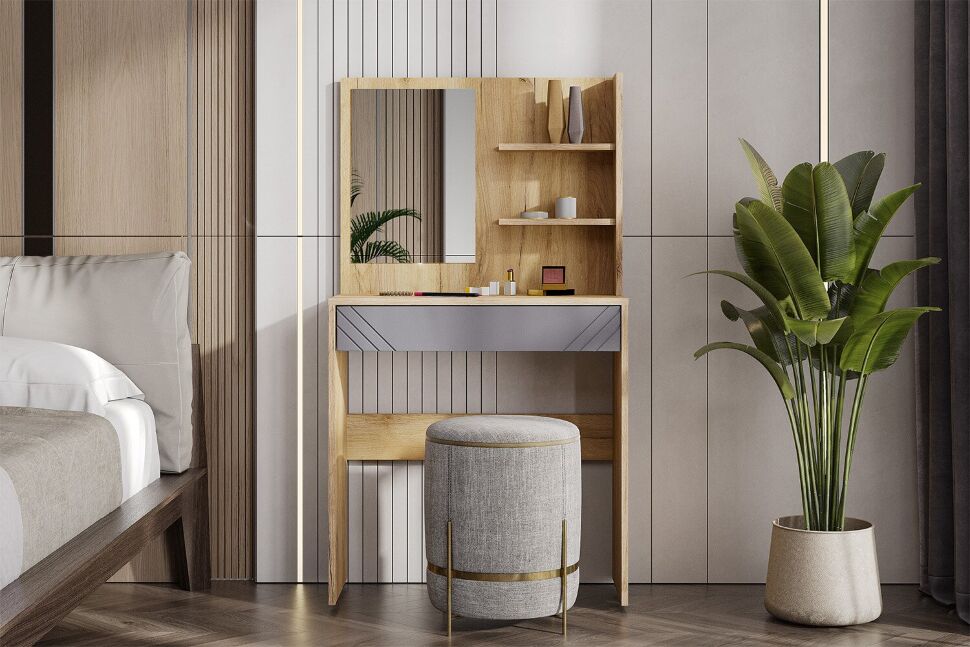 Стол туалетный с зеркалом Байкал, Дуб Золотой, Графит