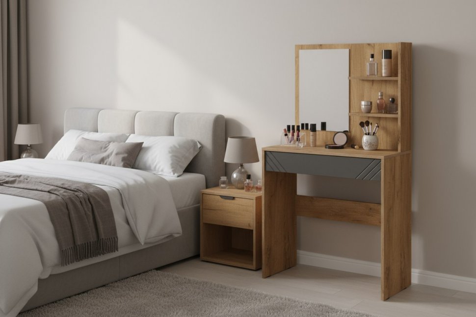 Стол туалетный с зеркалом Байкал, Дуб Золотой, Графит