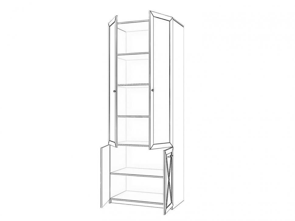 Бэль Шкаф двухдверный со стеклом (задняя стенка зеркало) / Слоновая кость