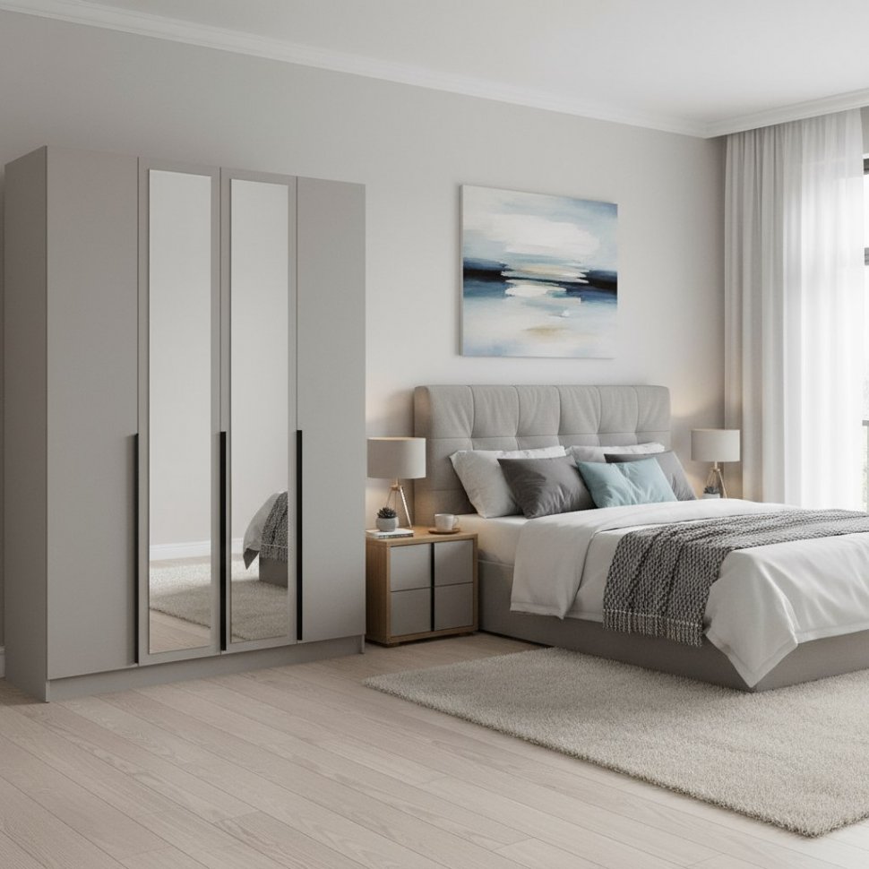 Распашной шкаф с зеркалом Мадрид 1,6, Кашемир