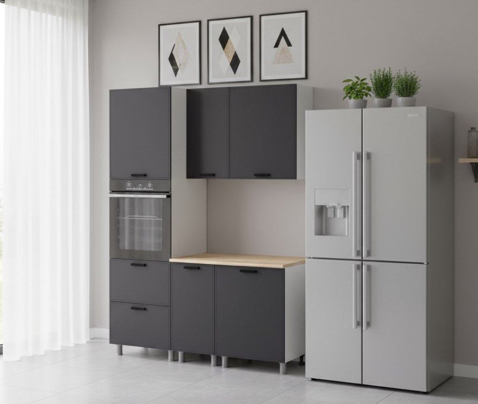 Кухня Аленушка 1,6м ПД Магнолия Сталь,скоба черный,сонома