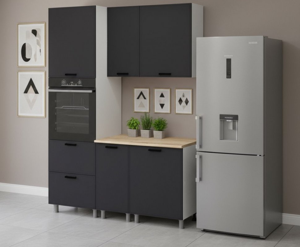 Кухня Аленушка 1,6м ПД Магнолия Сталь,скоба черный,сонома