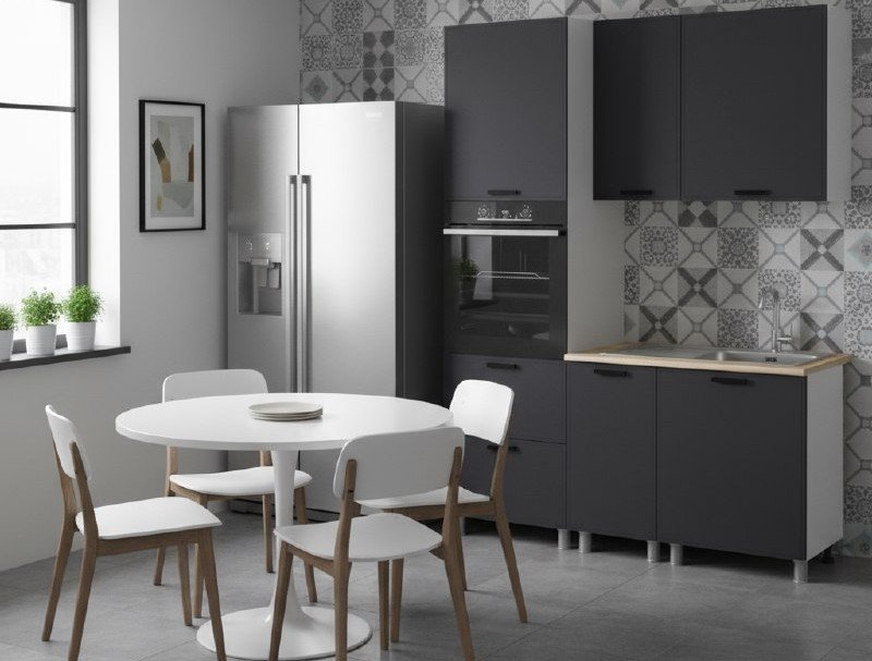 Кухня Аленушка 1,6м ПД Магнолия Сталь,скоба черный,сонома