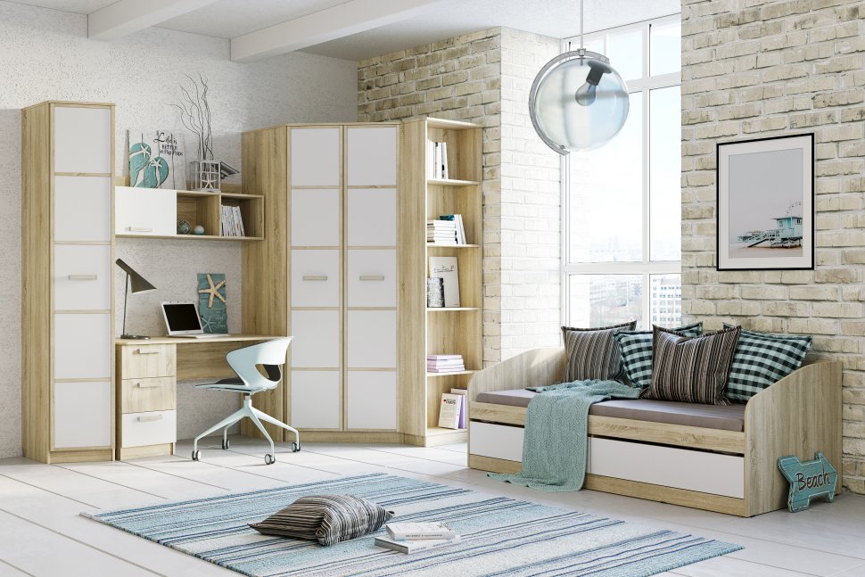 Полка с дверкой НМ 011.38-01 «Фанк» Дуб сонома/белый скандинавский