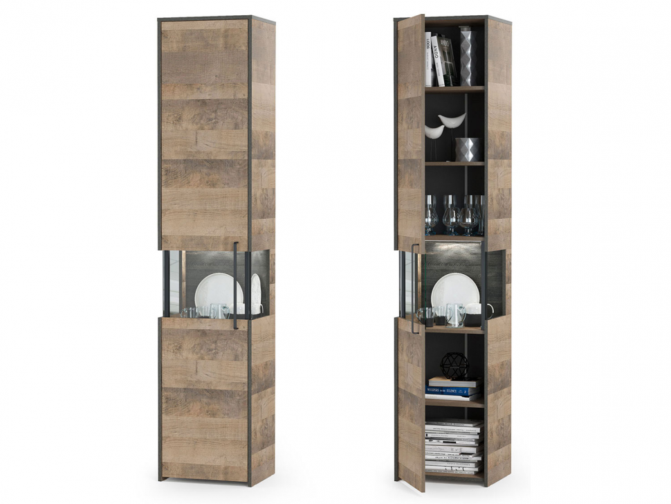 Трувор шкаф-пенал с витриной 13.205 Дуб Гранж Песочный/Интра