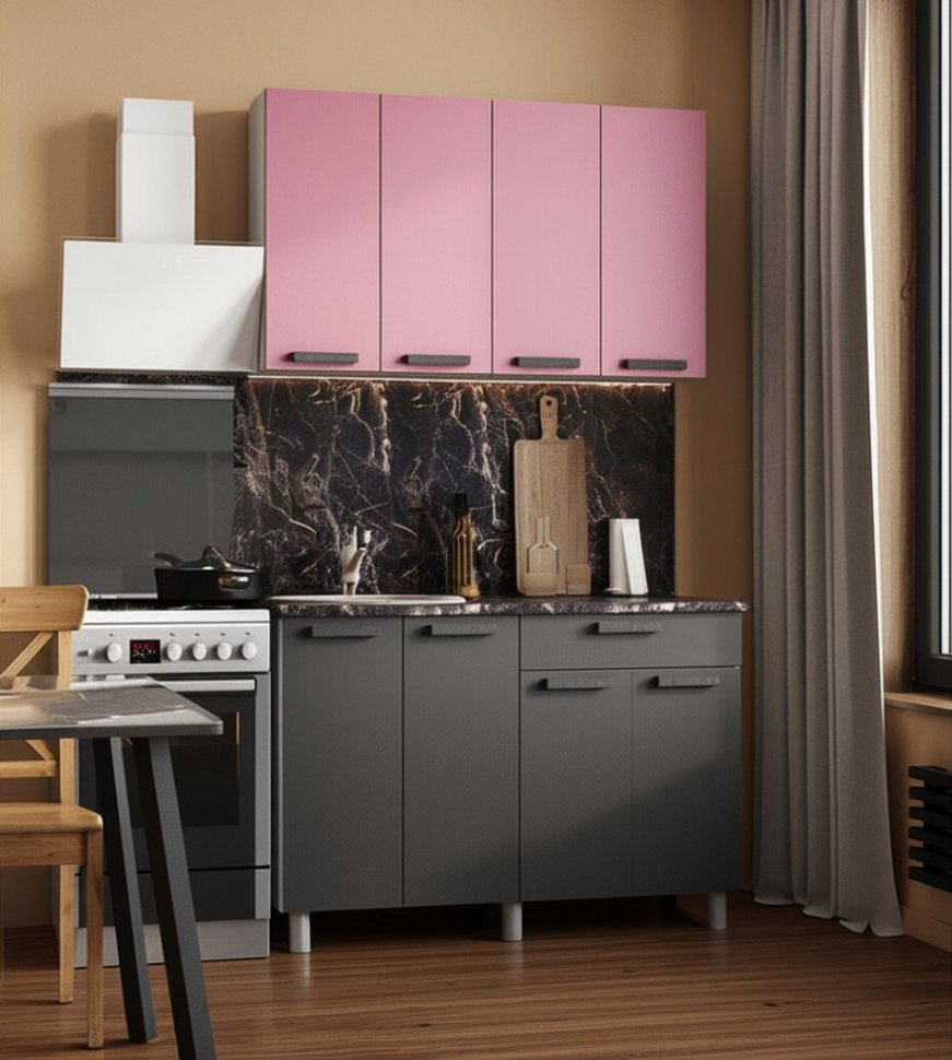 Кухня Осло 1,2 м, Карбон Сакура, Карбон Вулкан