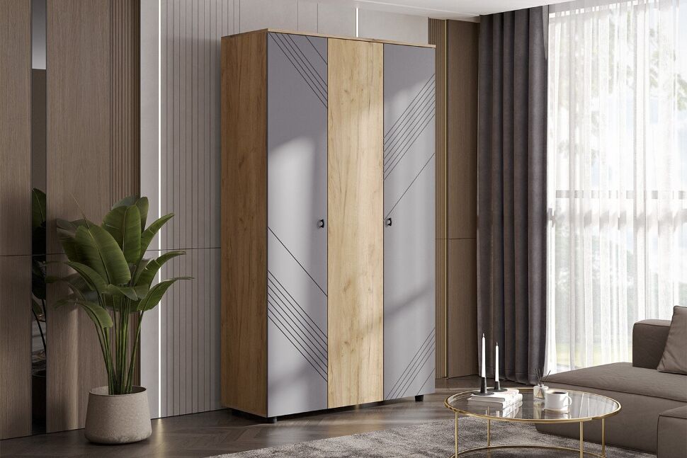 Шкаф трехстворчатый Байкал, Дуб Золотой, Графит