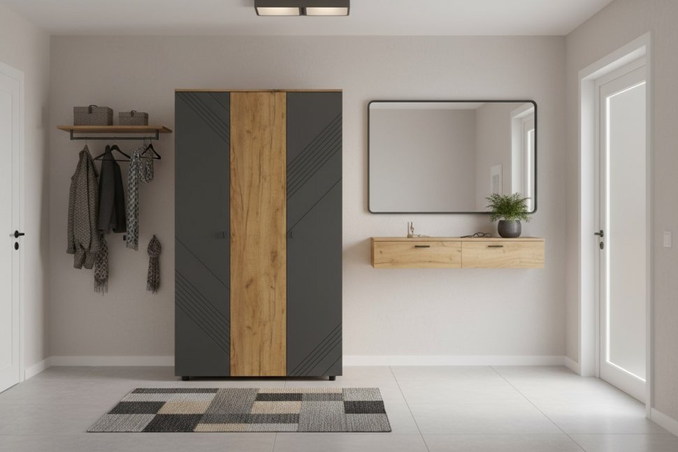 Шкаф трехстворчатый Байкал, Дуб Золотой, Графит