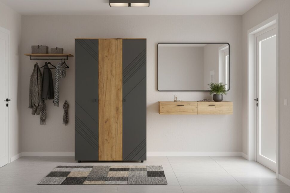 Шкаф трехстворчатый Байкал, Дуб Золотой, Графит