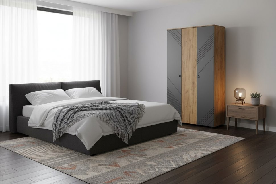 Шкаф трехстворчатый Байкал, Дуб Золотой, Графит