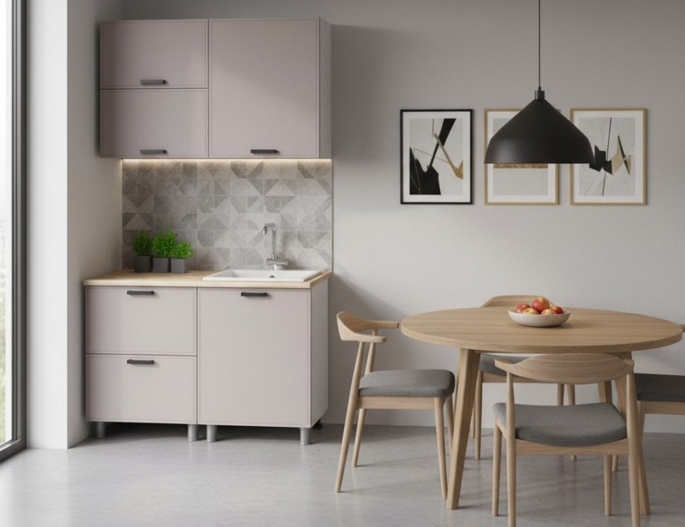 Кухня Аленушка 1,2м с ящ.в 2 Магнолия Кашемир,скоба черный,сонома