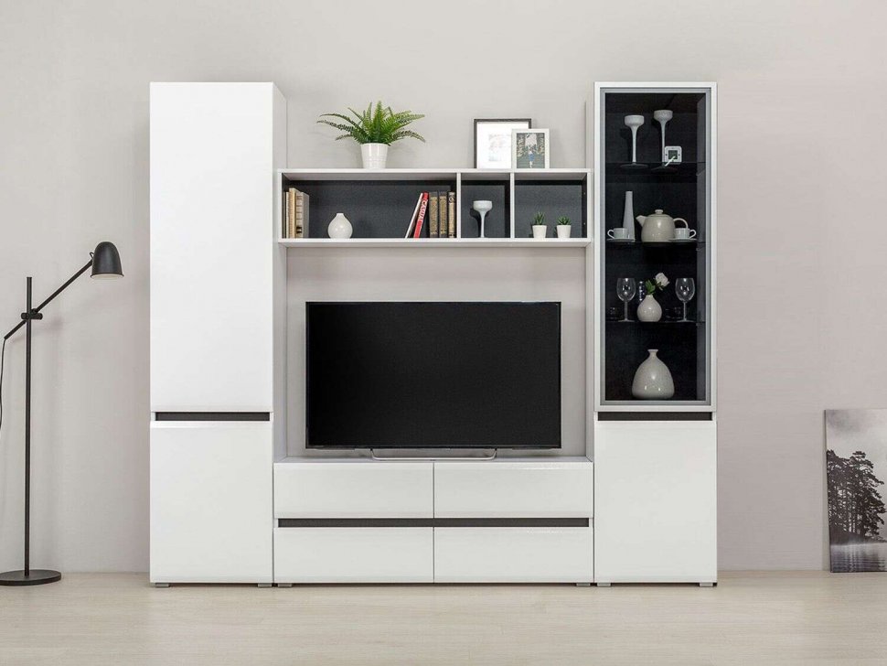 Гостиная Сидней 4 Белый/Белый глянец/Черный