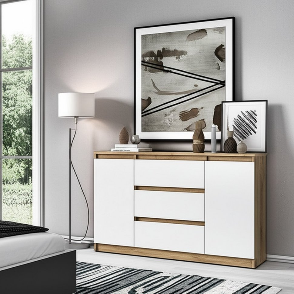 Комод комбинированный Денвер, Дуб золотой, Белый