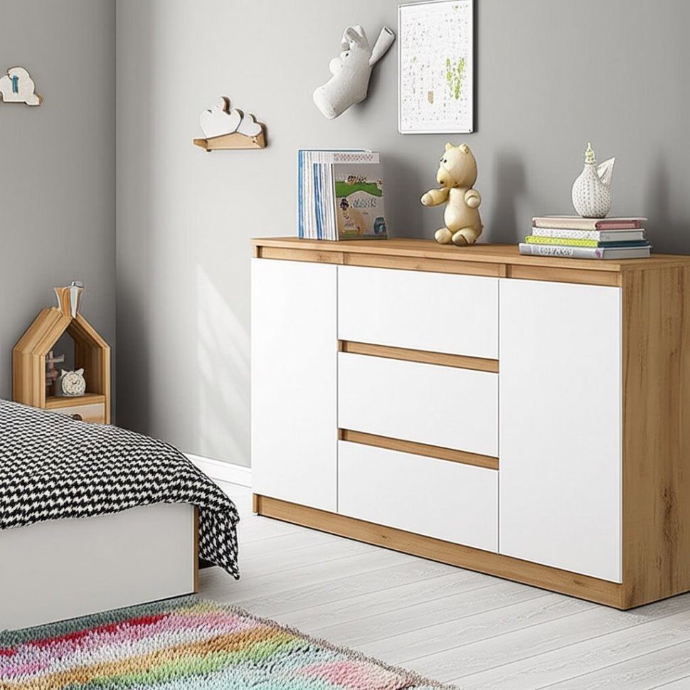 Комод комбинированный Денвер, Дуб золотой, Белый