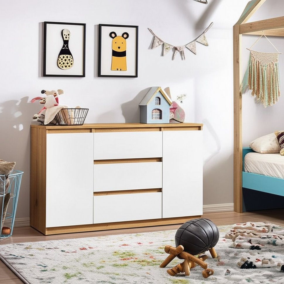 Комод комбинированный Денвер, Дуб золотой, Белый