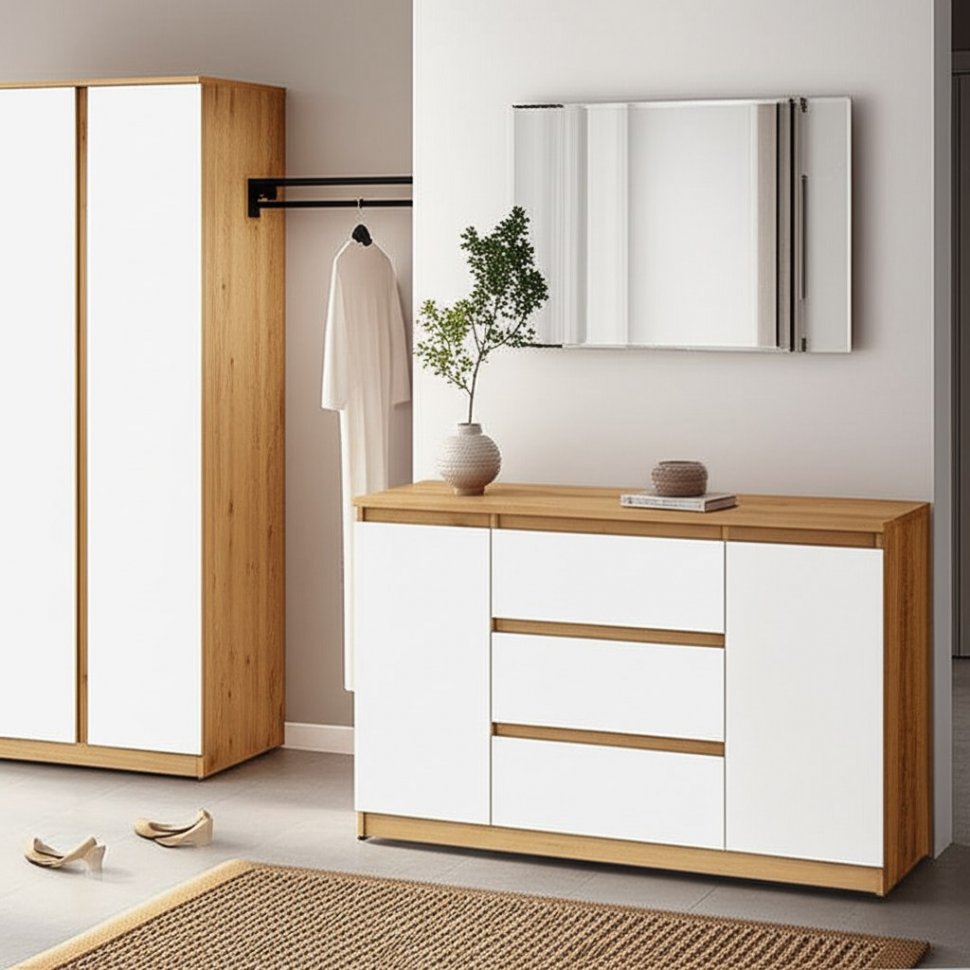 Комод комбинированный Денвер, Дуб золотой, Белый