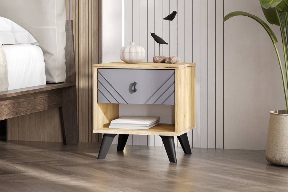 Тумба прикроватная Байкал, Дуб золотой, Графит