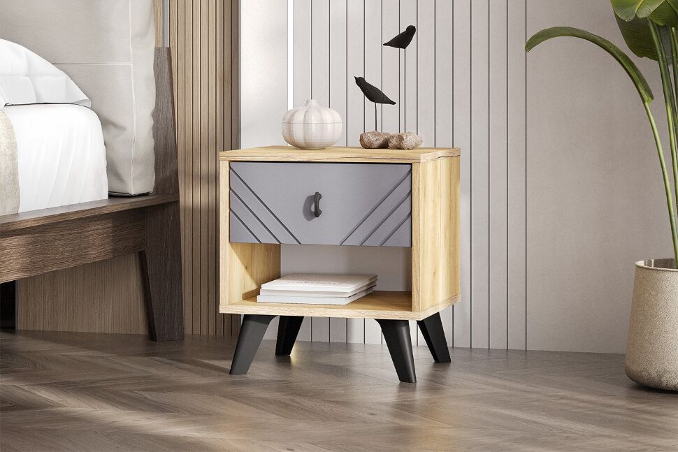 Тумба прикроватная Байкал, Дуб золотой, Графит