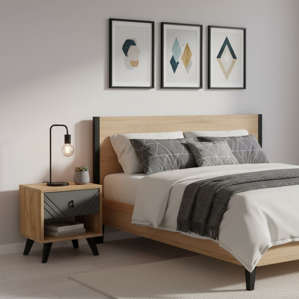 Тумба прикроватная Байкал, Дуб золотой, Графит