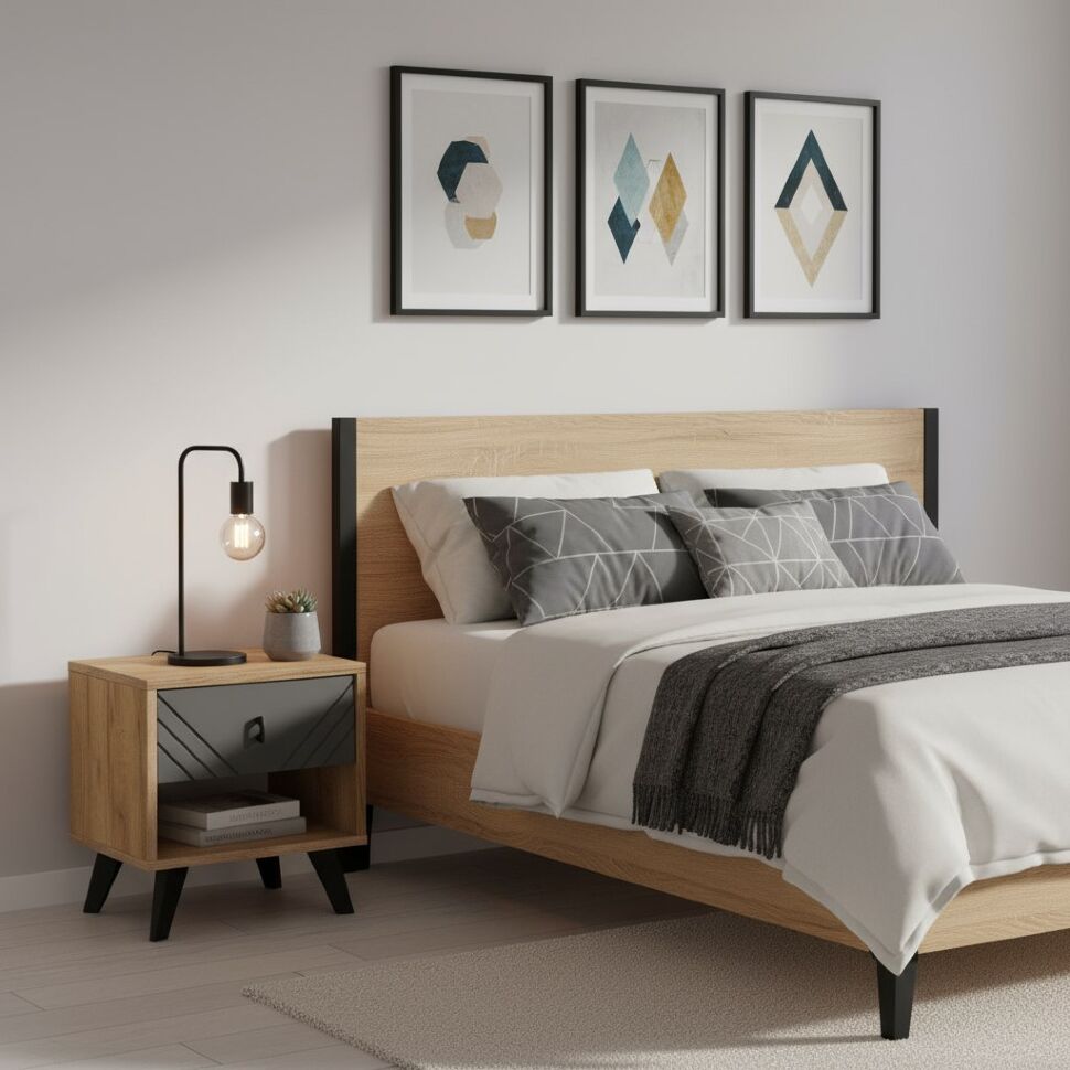 Тумба прикроватная Байкал, Дуб золотой, Графит