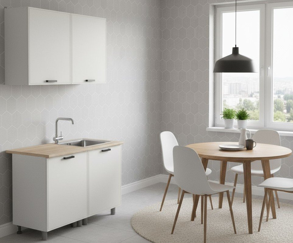 Кухня Аленушка 1,2м Магнолия Молочный,скоба черный,сонома