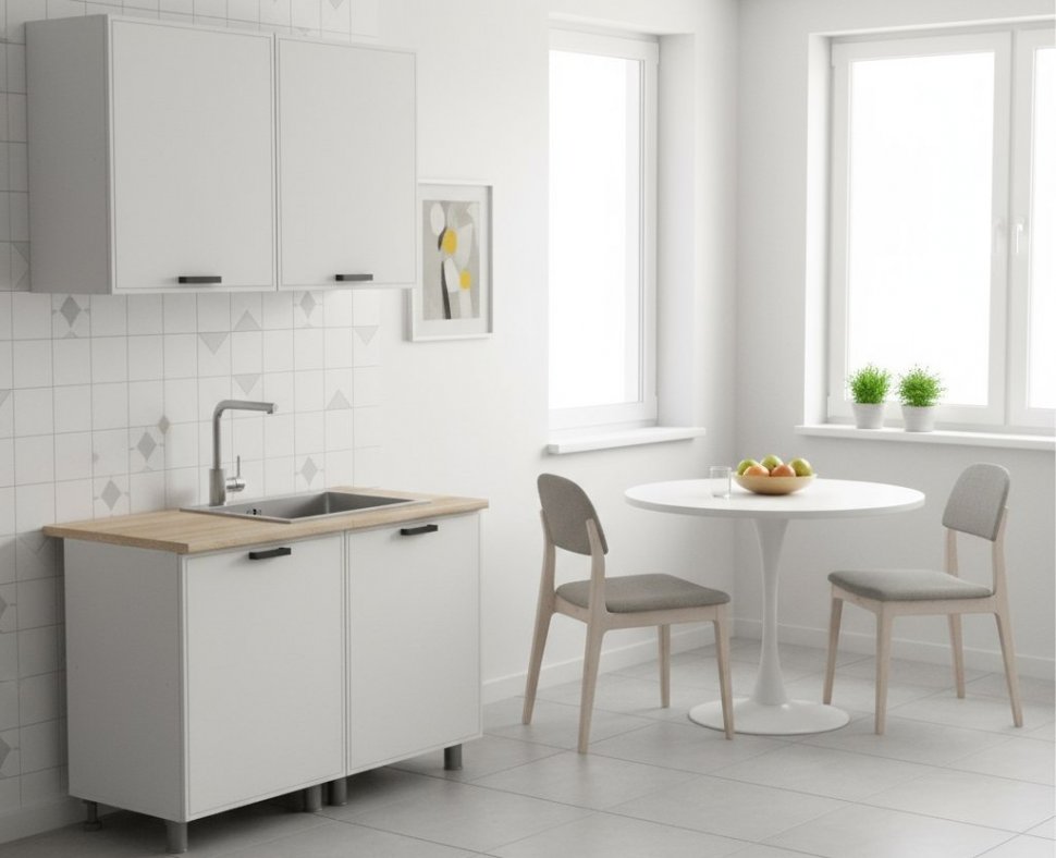 Кухня Аленушка 1,2м Магнолия Молочный,скоба черный,сонома