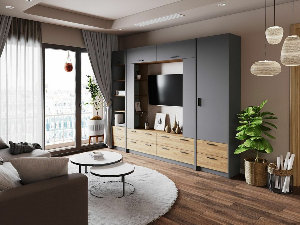 Гостиная Оттавия 1 Антрацит/Дуб золотой