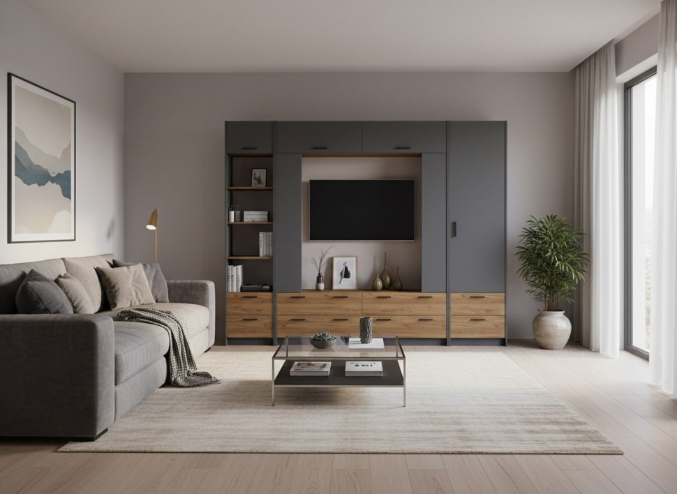 Гостиная Оттавия 1 Антрацит/Дуб золотой