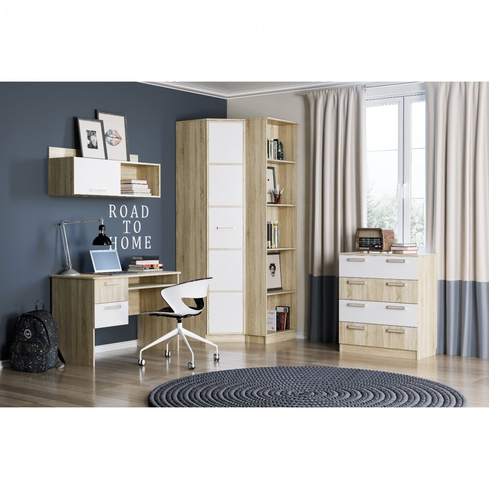 Полка с дверкой НМ 011.38 «Фанк» Дуб сонома/белый скандинавский