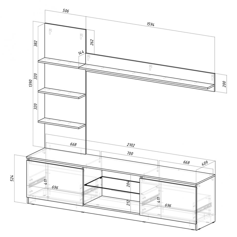 Мини-гостиная Убер ГС-05 (БТС) Белый Ясень