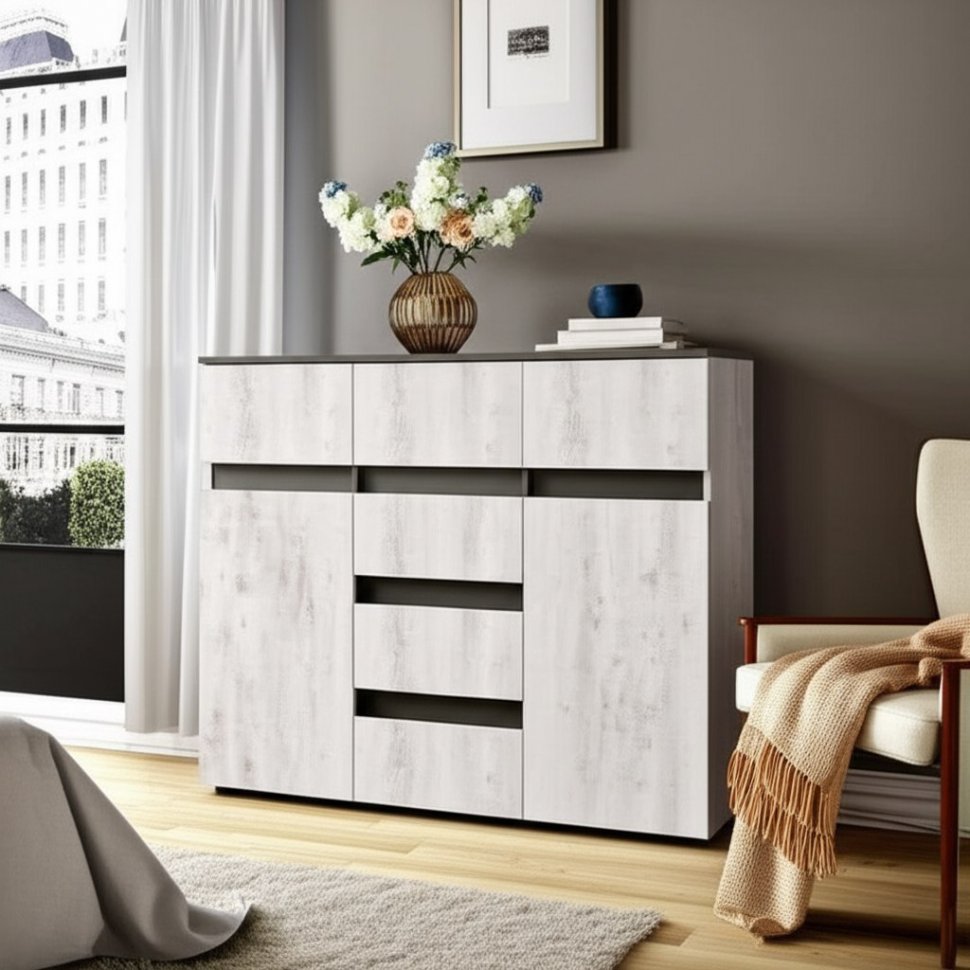 Комод комбинированный Мрия КМ-15, Бетон пайн светлый, графит