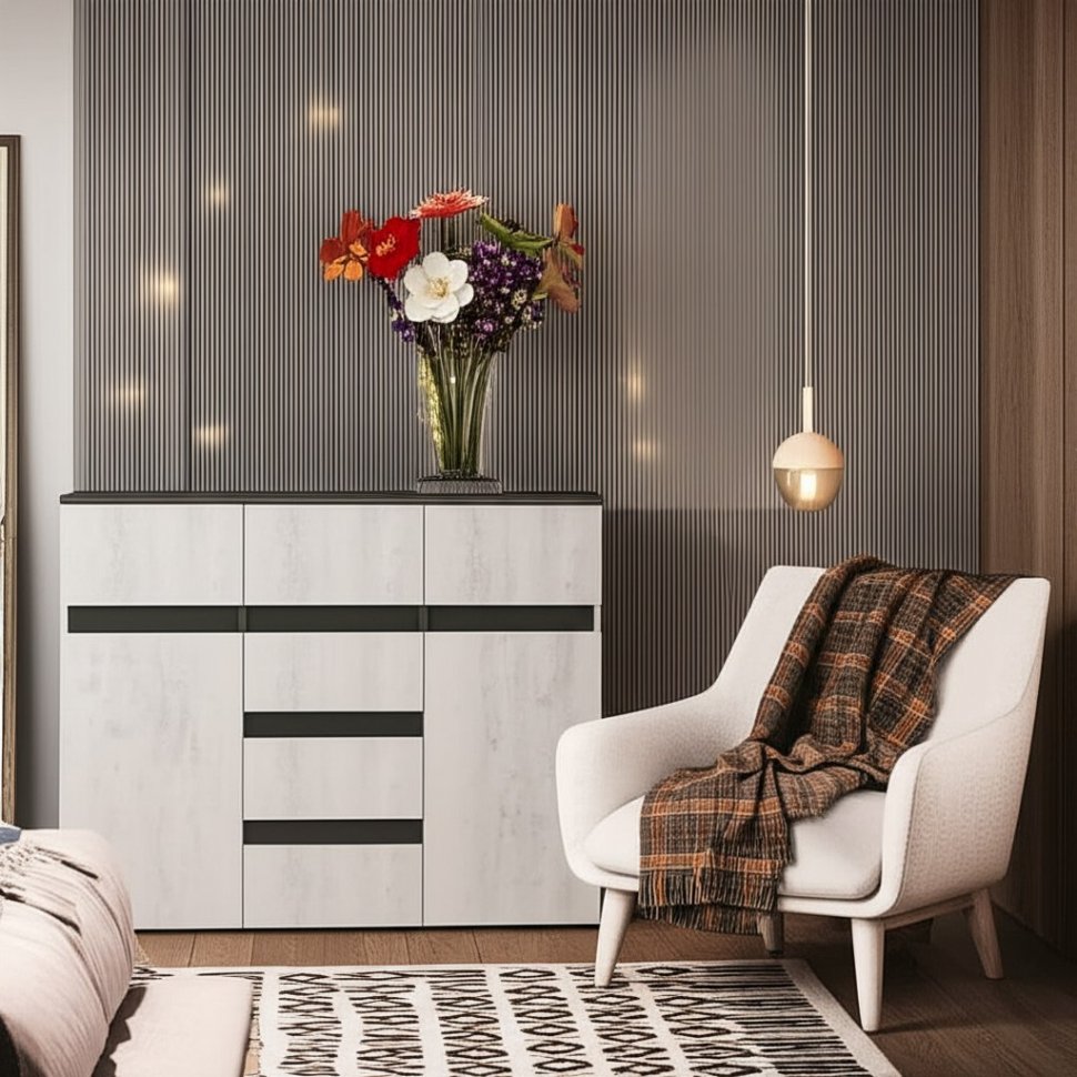 Комод комбинированный Мрия КМ-15, Бетон пайн светлый, графит