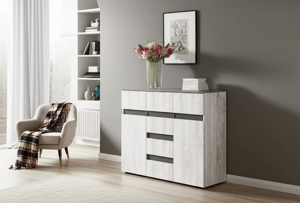 Комод комбинированный Мрия КМ-15, Бетон пайн светлый, графит