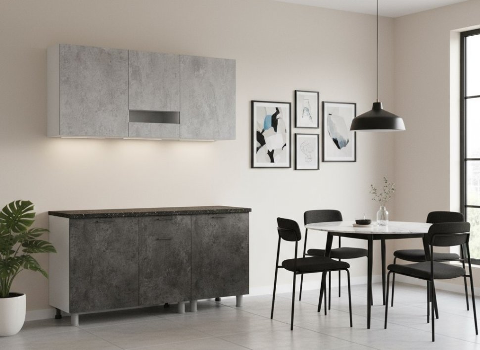 Кухня Розалия 1,7 м (со столешницей 26 мм), Цемент светлый, Цемент темный