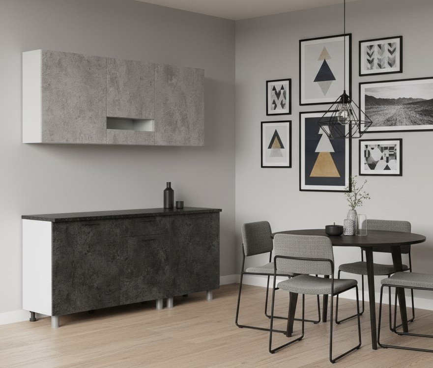 Кухня Розалия 1,7 м (со столешницей 26 мм), Цемент светлый, Цемент темный