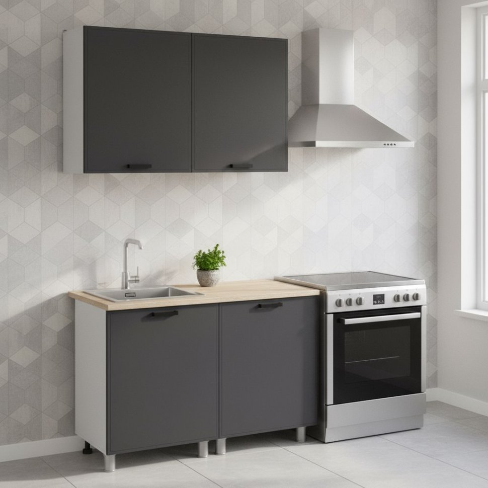 Кухня Аленушка 1,2м Магнолия Сталь,скоба черный,сонома