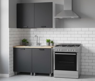 Кухня Аленушка 1,2м Магнолия Сталь,скоба черный,сонома