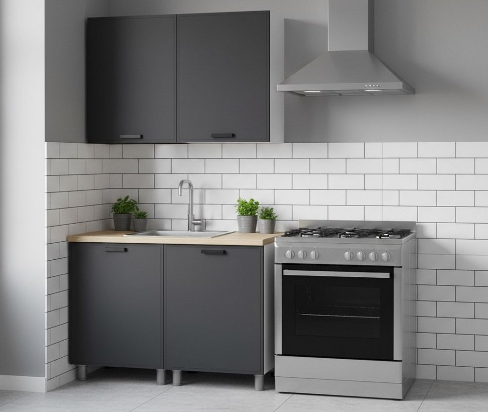 Кухня Аленушка 1,2м Магнолия Сталь,скоба черный,сонома