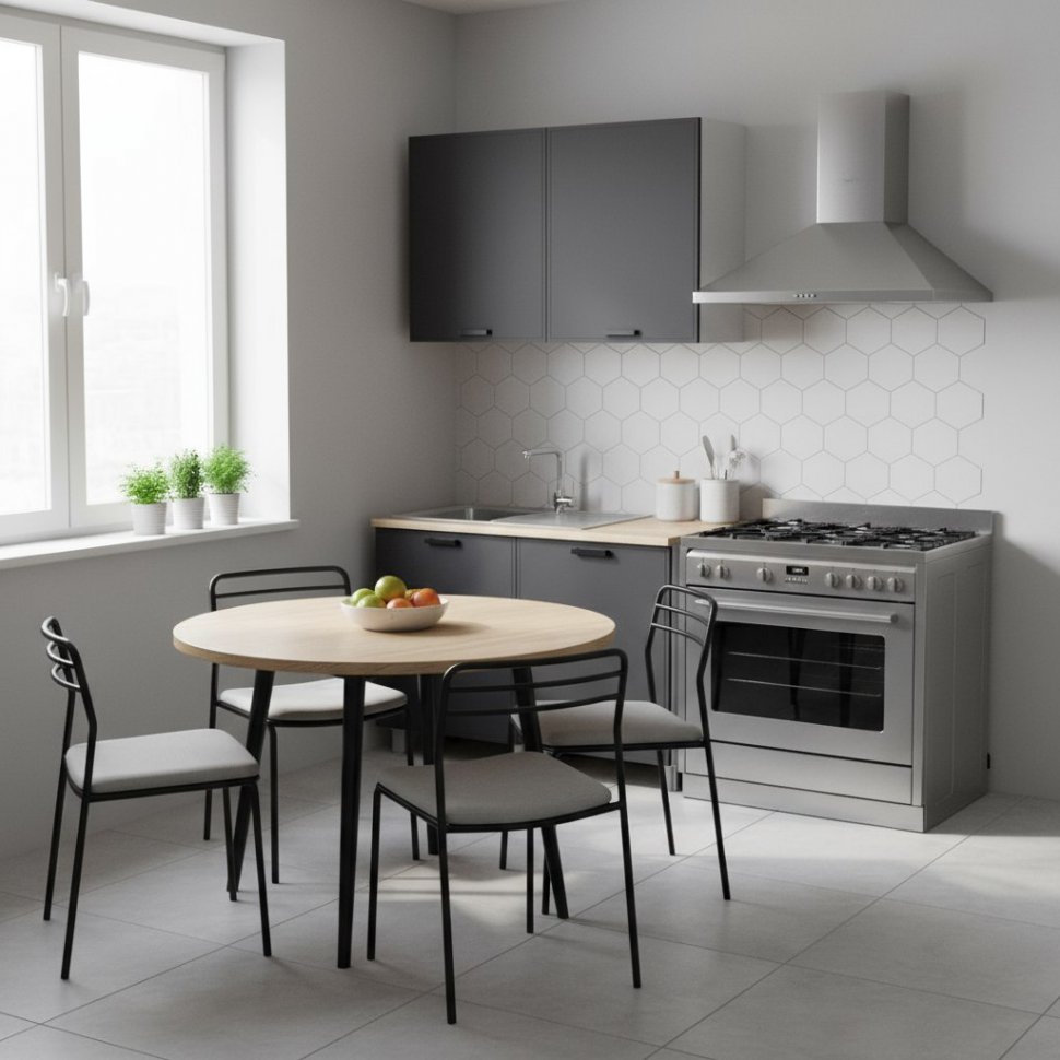 Кухня Аленушка 1,2м Магнолия Сталь,скоба черный,сонома