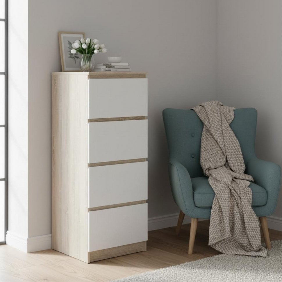 Комод Т-4Р Дуб Сонома/Белый