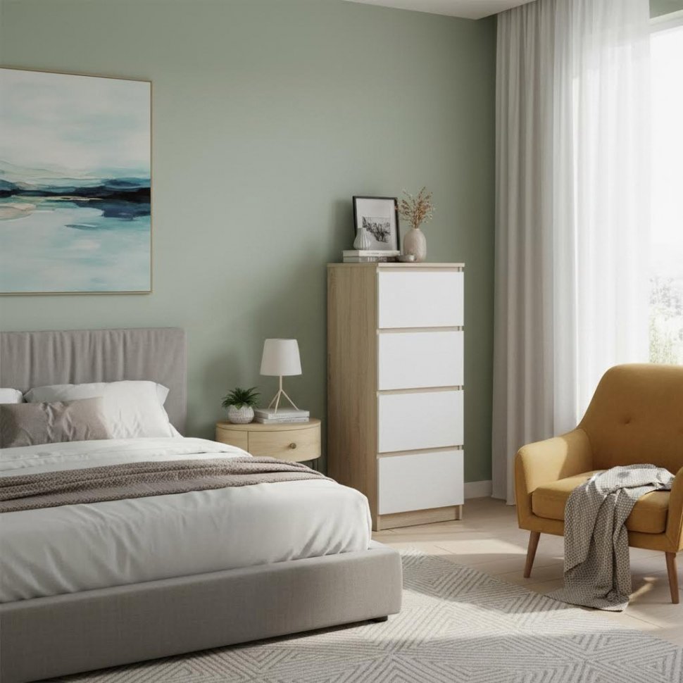 Комод Т-4Р Дуб Сонома/Белый