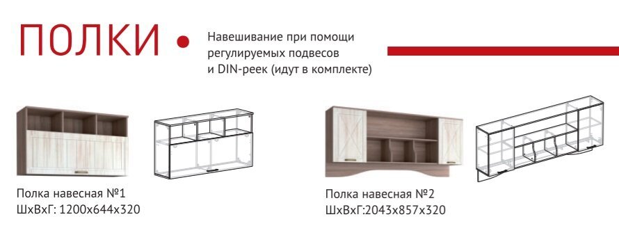 Полка навесная №2 Афина  Мебель Маркет